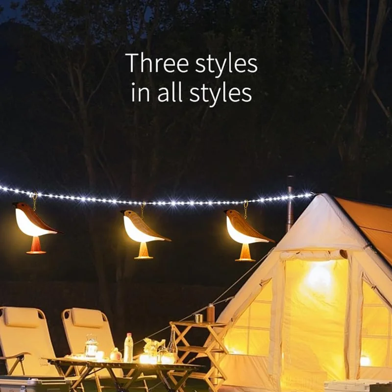 Remote  /  Touch Control Magpie Night Light with Sound Rechargeable Aromatherapy LED Lamp for Bedroom Bedside Car - Yellow Wood Grain