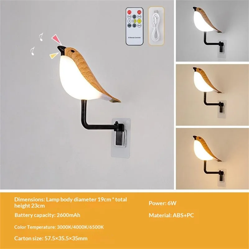 Creative LED Magpie Wall Lamp with Sound Touch  /  Remote Control Night Light USB Charging Aromatherapy Decor Light - Yellow Wood Grain