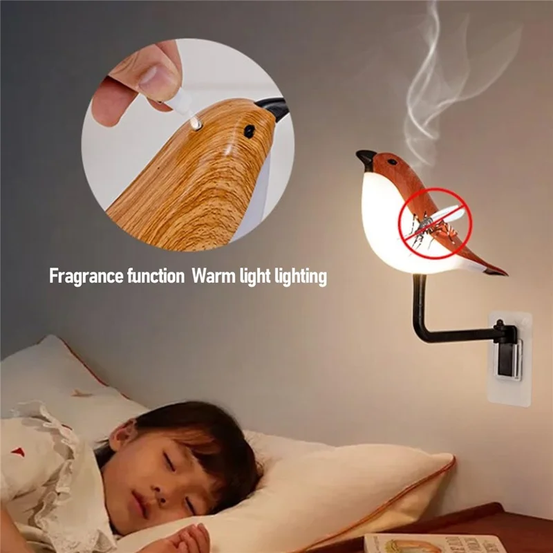 Creative LED Magpie Wall Lamp with Sound Touch  /  Remote Control Night Light USB Charging Aromatherapy Decor Light - Yellow Wood Grain