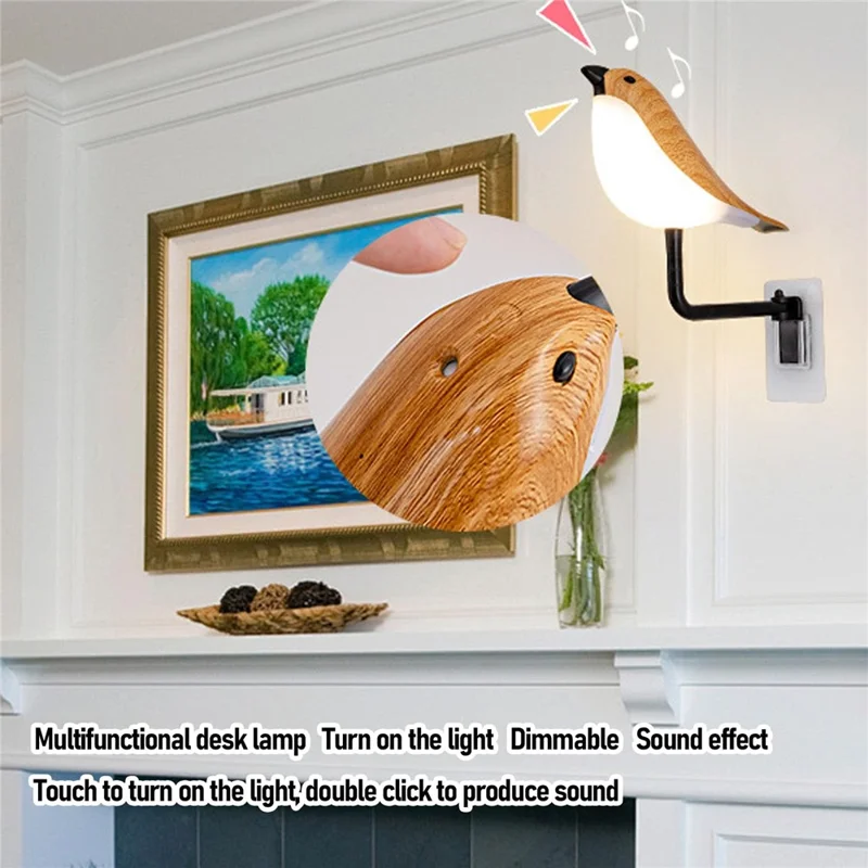Creative LED Magpie Wall Lamp with Sound Touch  /  Remote Control Night Light USB Charging Aromatherapy Decor Light - Yellow Wood Grain