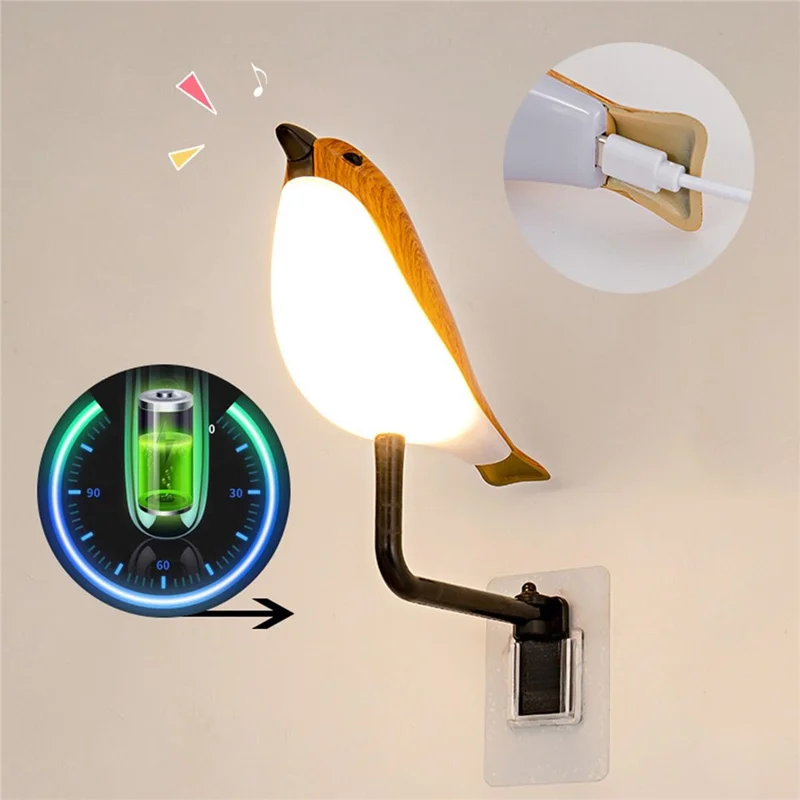 Creative LED Magpie Wall Lamp with Sound Touch  /  Remote Control Night Light USB Charging Aromatherapy Decor Light - Yellow Wood Grain