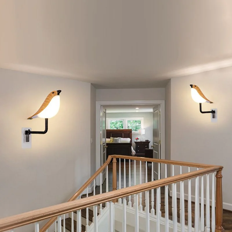 Creative LED Magpie Wall Lamp with Sound Touch  /  Remote Control Night Light USB Charging Aromatherapy Decor Light - Yellow Wood Grain