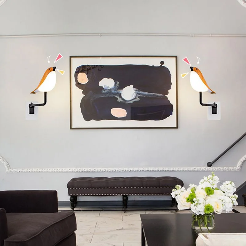 Creative LED Magpie Wall Lamp with Sound Touch  /  Remote Control Night Light USB Charging Aromatherapy Decor Light - Yellow Wood Grain