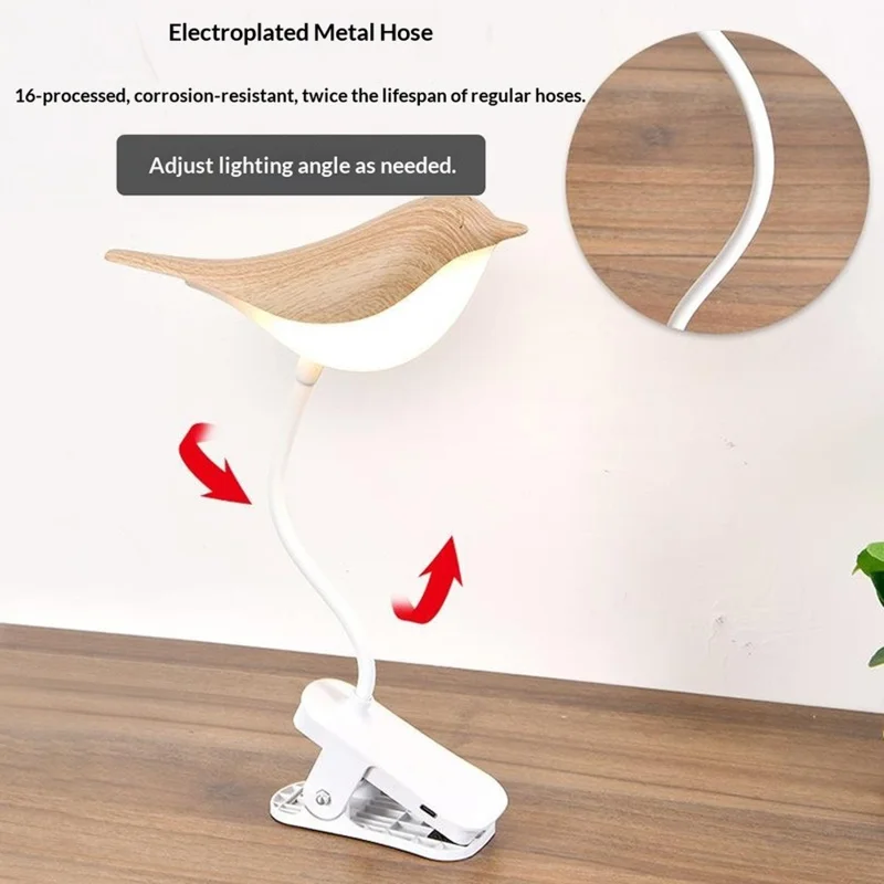 Rechargeable Bird Clip-On Lamp Eye-Care LED Reading Light with Adjustable Brightness  /  Color Temperature for Home Bedroom - Gold