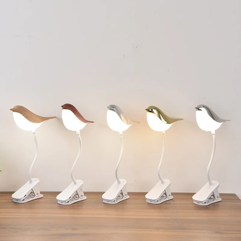 Rechargeable Bird Clip-On Lamp Eye-Care LED Reading Light with Adjustable Brightness  /  Color Temperature for Home Bedroom - Gold