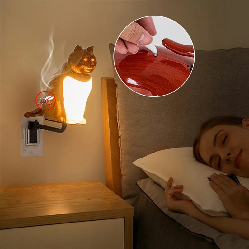 Creative Cat Ornament Wall Lamp USB Rechargeable Night Light with Sound and Aromatherapy Function for Bedroom Hallway - Maple Wood Grain