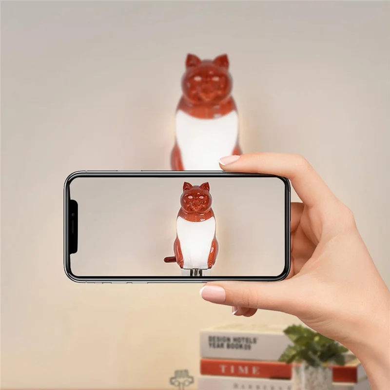 Creative Cat Ornament Wall Lamp USB Rechargeable Night Light with Sound and Aromatherapy Function for Bedroom Hallway - Maple Wood Grain