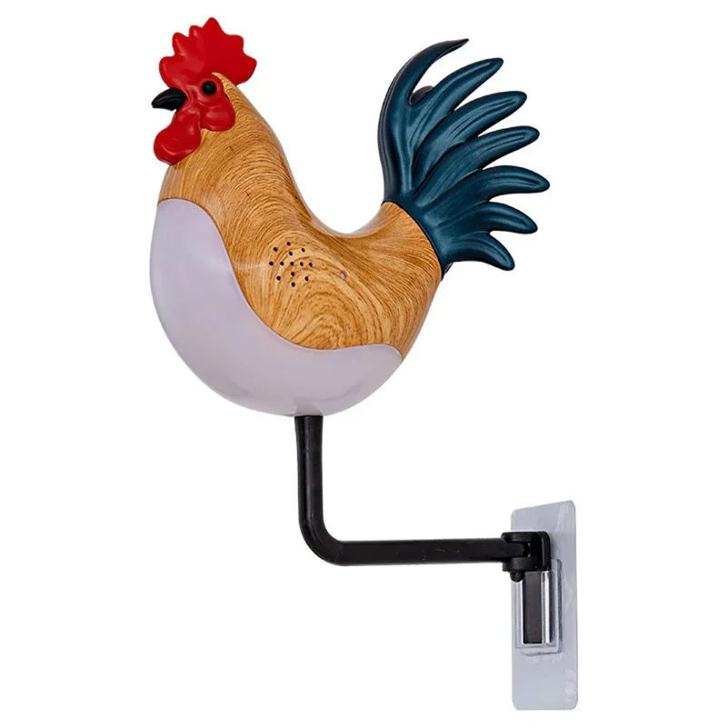 Rooster Ornament Wall Night Light for Bedroom Hallway USB Rechargeable Aromatherapy Lamp with Touch  /  Remote Control and Rooster Sound - Maple Wood Grain