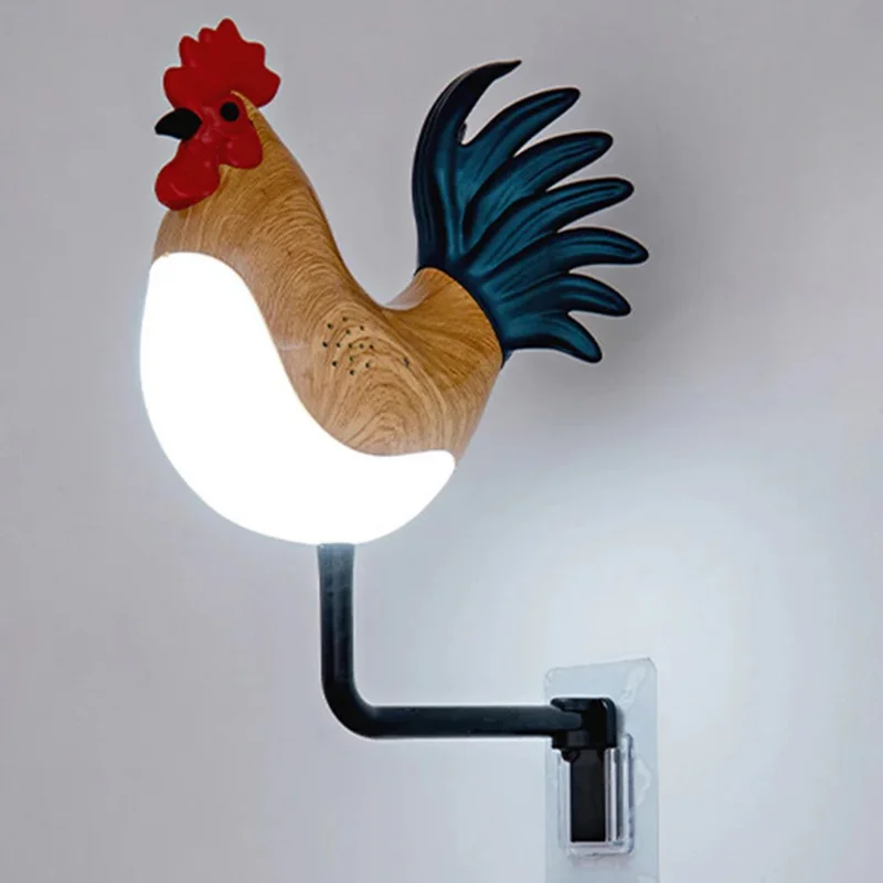 Rooster Ornament Wall Night Light for Bedroom Hallway USB Rechargeable Aromatherapy Lamp with Touch  /  Remote Control and Rooster Sound - Maple Wood Grain
