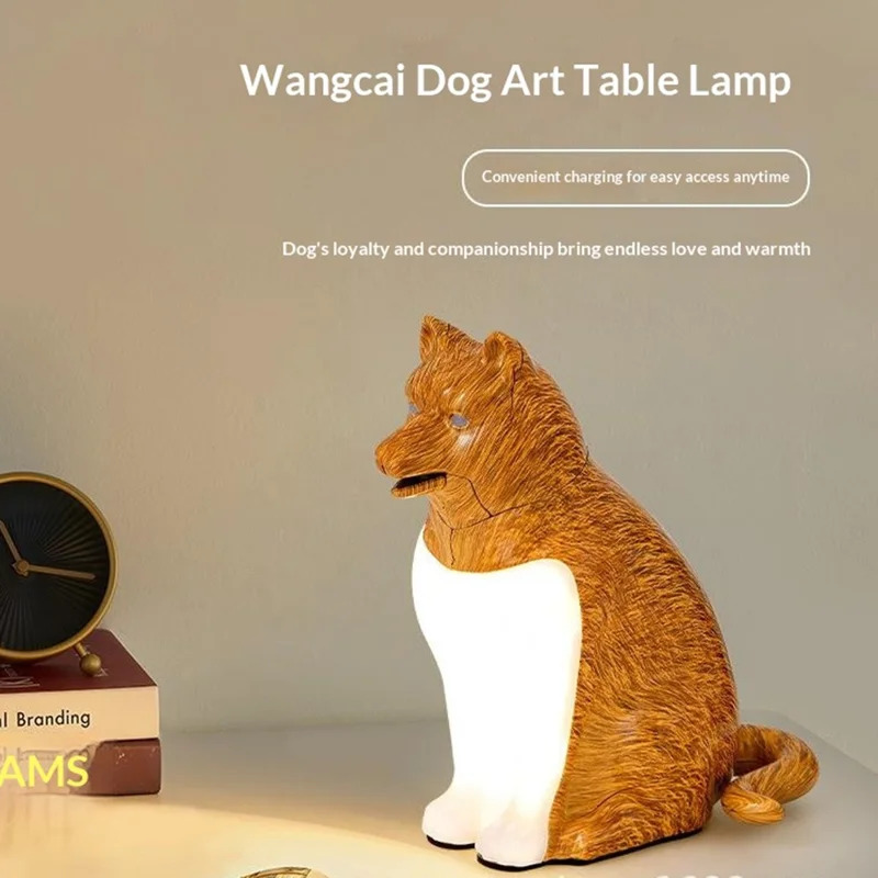 USB Rechargeable Lucky Dog Table Lamp Touch  /  Remote Control Creative Aromatherapy Night Light Gift with Dog Sound for Bedroom - Maple Wood Grain