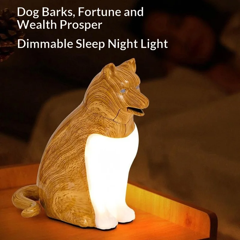 USB Rechargeable Lucky Dog Table Lamp Touch  /  Remote Control Creative Aromatherapy Night Light Gift with Dog Sound for Bedroom - Maple Wood Grain