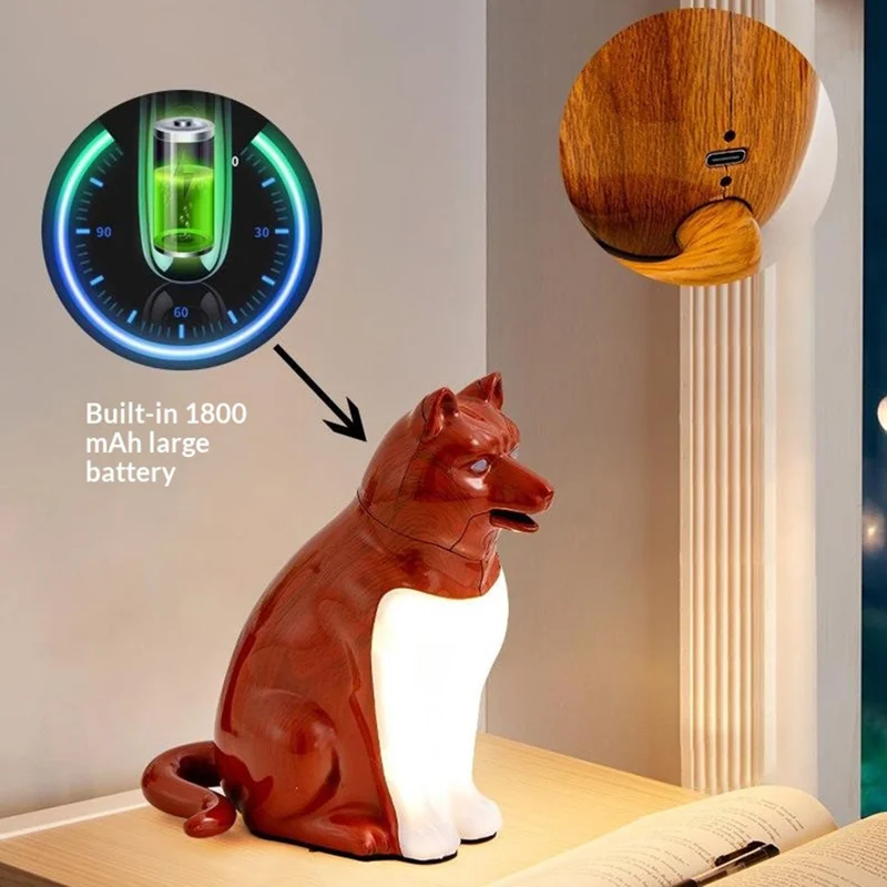 USB Rechargeable Lucky Dog Table Lamp Touch  /  Remote Control Creative Aromatherapy Night Light Gift with Dog Sound for Bedroom - Maple Wood Grain