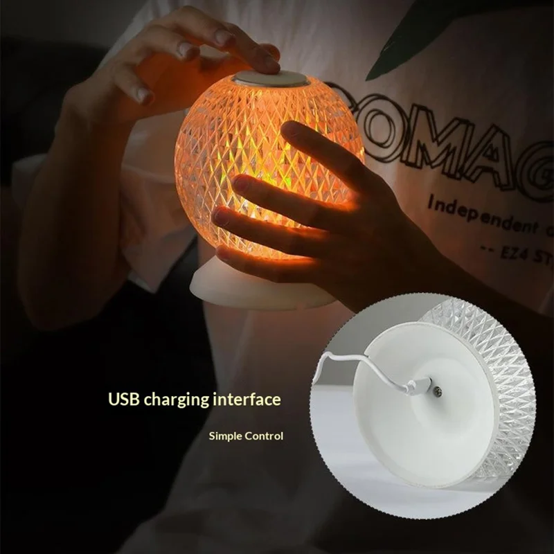 Creative LED Moon Table Lamp Crystal Ball Atmosphere Night Light for Bedroom Bedside with USB Charging for Indoor Decoration - Wood Grain Color