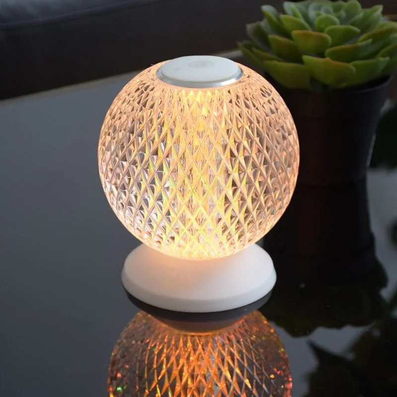 Creative LED Moon Table Lamp Crystal Ball Atmosphere Night Light for Bedroom Bedside with USB Charging for Indoor Decoration - Wood Grain Color