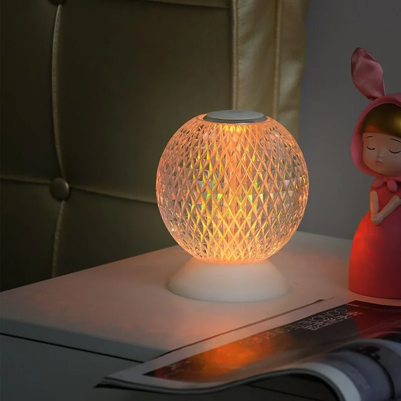 Creative LED Moon Table Lamp Crystal Ball Atmosphere Night Light for Bedroom Bedside with USB Charging for Indoor Decoration - Wood Grain Color