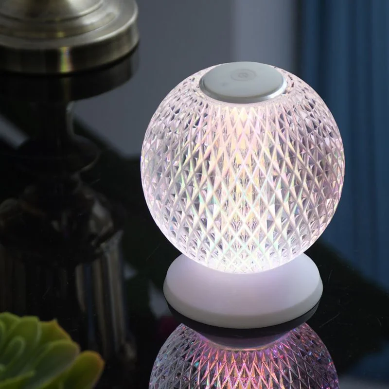 Creative LED Moon Table Lamp Crystal Ball Atmosphere Night Light for Bedroom Bedside with USB Charging for Indoor Decoration - Wood Grain Color