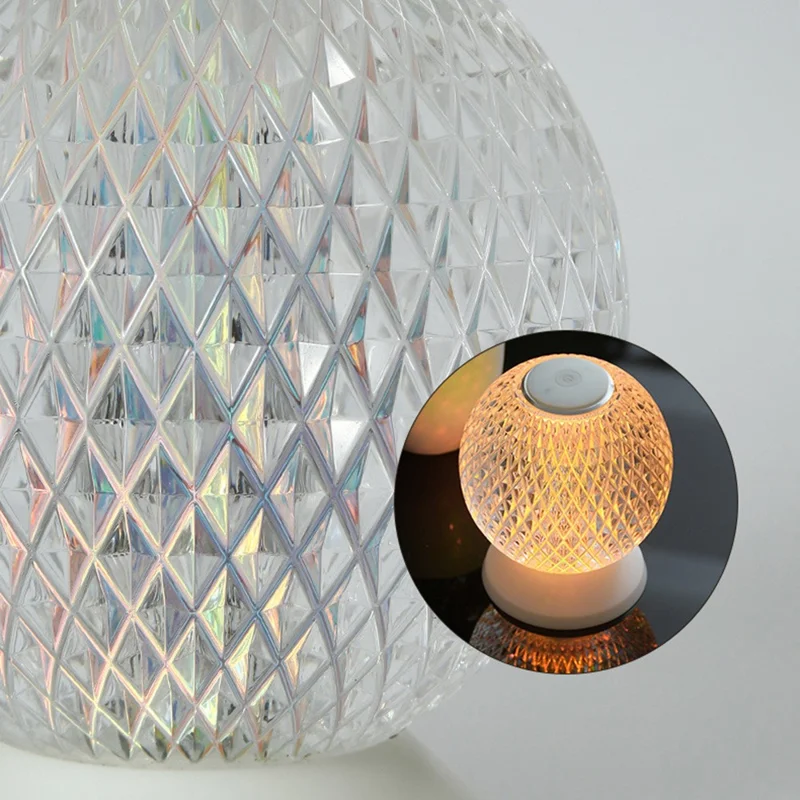 Creative LED Moon Table Lamp Crystal Ball Atmosphere Night Light for Bedroom Bedside with USB Charging for Indoor Decoration - Wood Grain Color