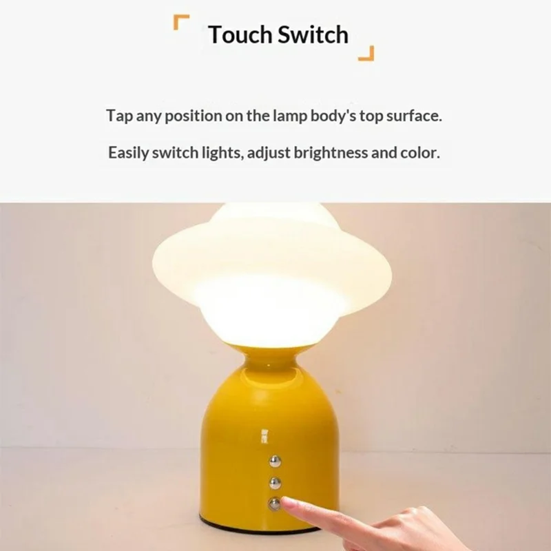 Modern Minimalist Night Light Bedside Table Lamp with Touch Control 3 Color Temperatures Desk Light - Yellow