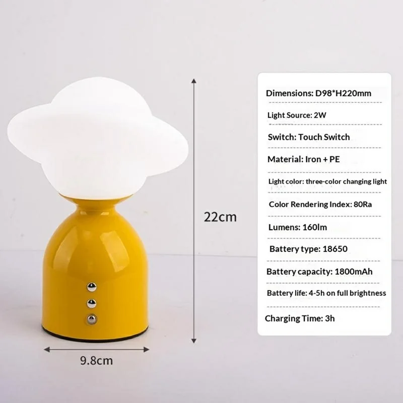 Modern Minimalist Night Light Bedside Table Lamp with Touch Control 3 Color Temperatures Desk Light - Yellow