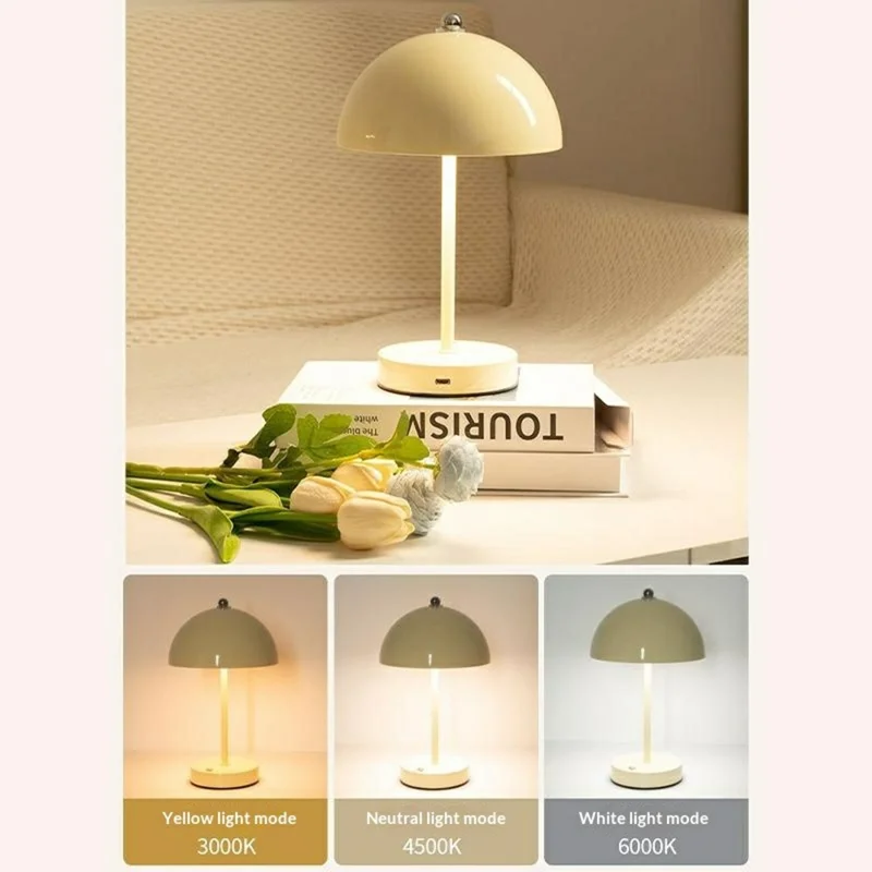 Mushroom Table Lamp Bedside Light Ambient Lighting Desk Night Light for Bedroom / Study - Beige