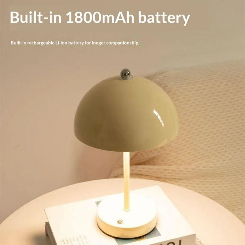 Mushroom Table Lamp Bedside Light Ambient Lighting Desk Night Light for Bedroom / Study - Beige