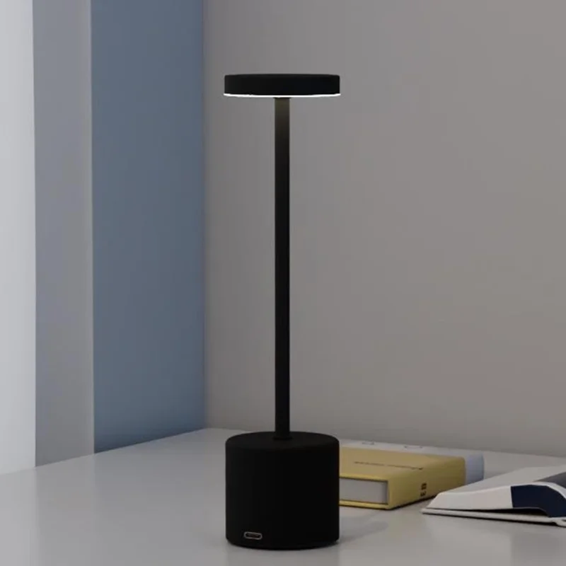 Metal LED Charging Table Lamp Touch Control Desk Ambient Light USB Rechargeable Night Light for Dining Room Bedroom - Black