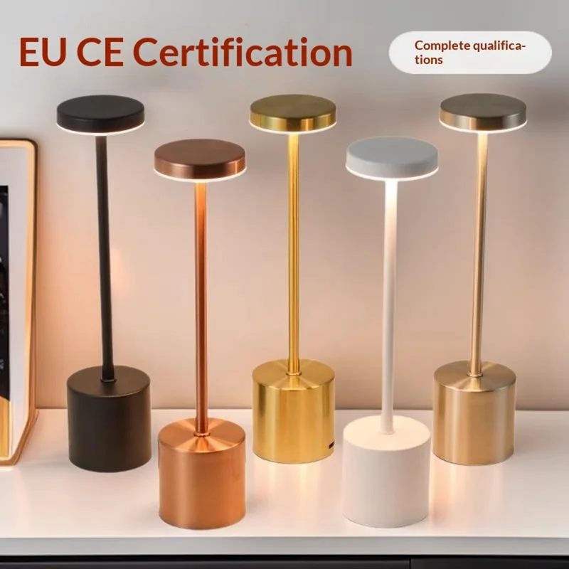 Metal LED Charging Table Lamp Touch Control Desk Ambient Light USB Rechargeable Night Light for Dining Room Bedroom - Black