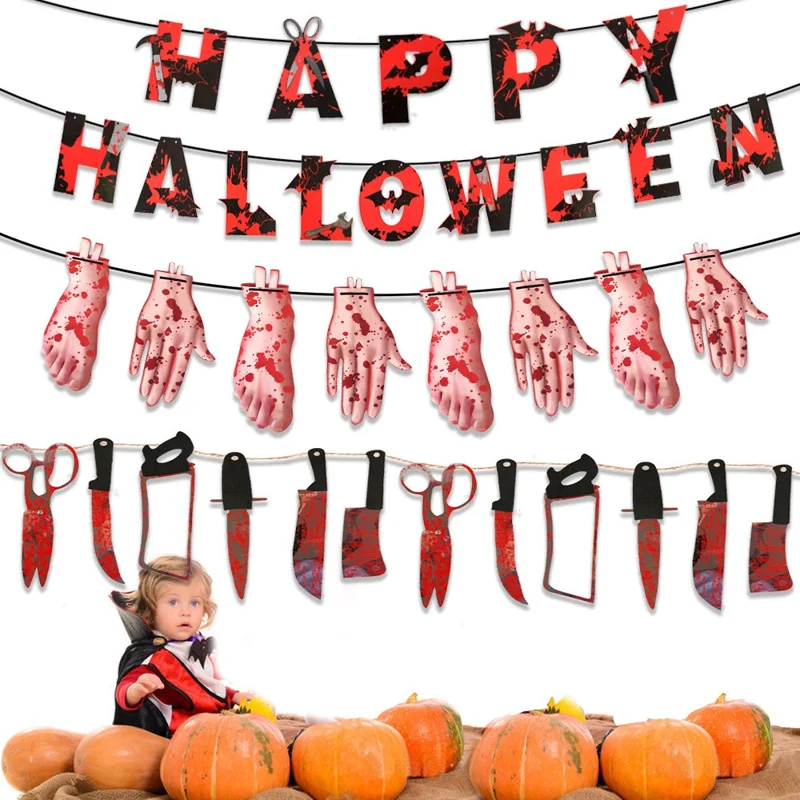 Halloween Paper Banners Hanging Garland Horror Theme Props Decoration Party Supplies - 23-WS04