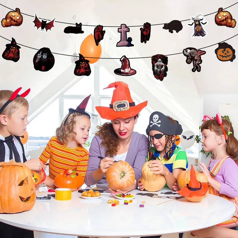 Halloween Paper Banners Hanging Garland Horror Theme Props Decoration Party Supplies - 23-WS04