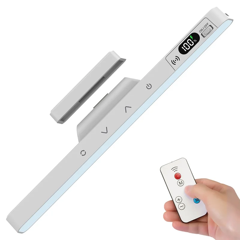 A29R Stepless Dimmable LED Desk Lamp 5 Color Temperature Display Long Bar Magnetic Light Touch Control  /  Remote Control - White