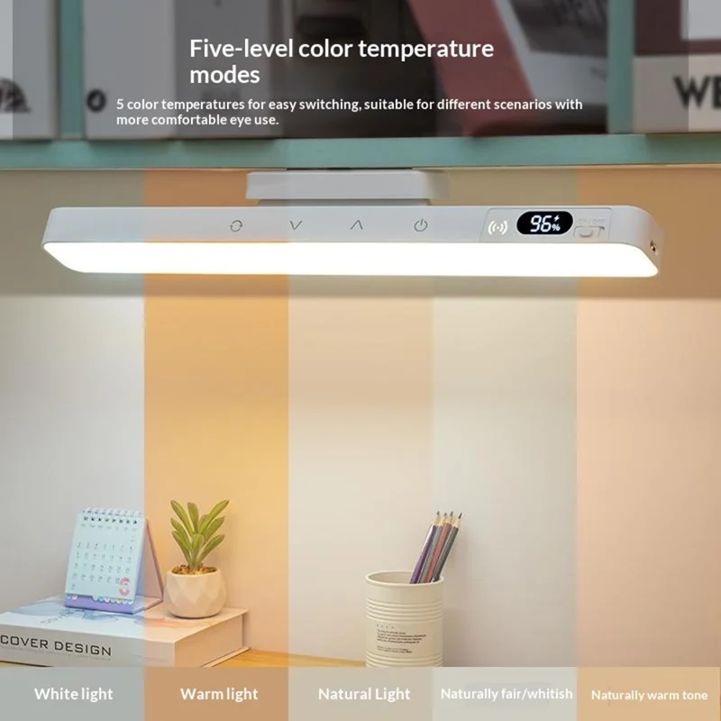 A29R Stepless Dimmable LED Desk Lamp 5 Color Temperature Display Long Bar Magnetic Light Touch Control  /  Remote Control - White