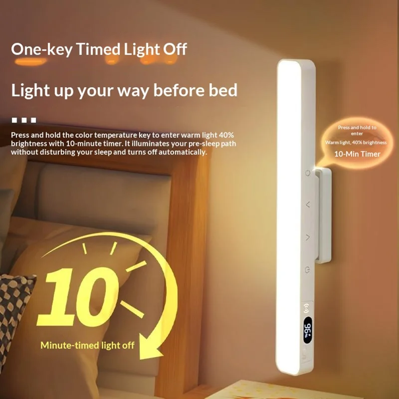 A29R Stepless Dimmable LED Desk Lamp 5 Color Temperature Display Long Bar Magnetic Light Touch Control  /  Remote Control - White