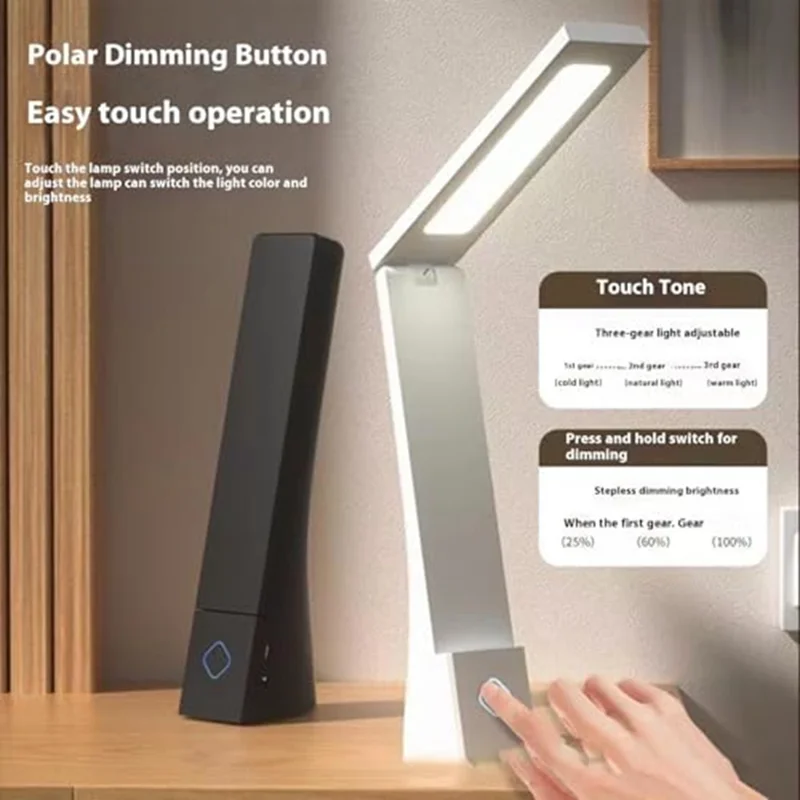 Eye Protection Rechargeable LED Desk Lamp for Children Reading Foldable Eye Care Study Light - White