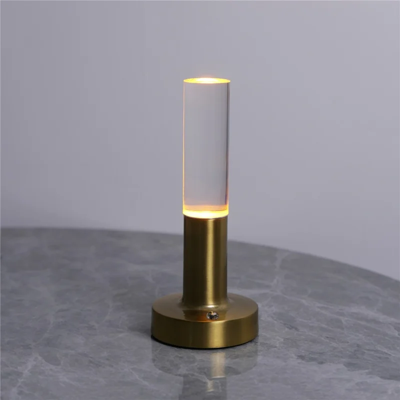 Rechargeable Table Lamp LED 3 Color Temperature Dimmable Ambient Light for Bedroom Dining Camping - Gold / Transparent Light Column