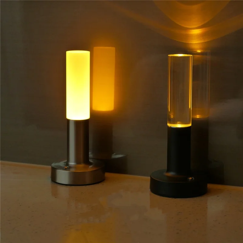 Rechargeable Table Lamp LED 3 Color Temperature Dimmable Ambient Light for Bedroom Dining Camping - Gold / Transparent Light Column
