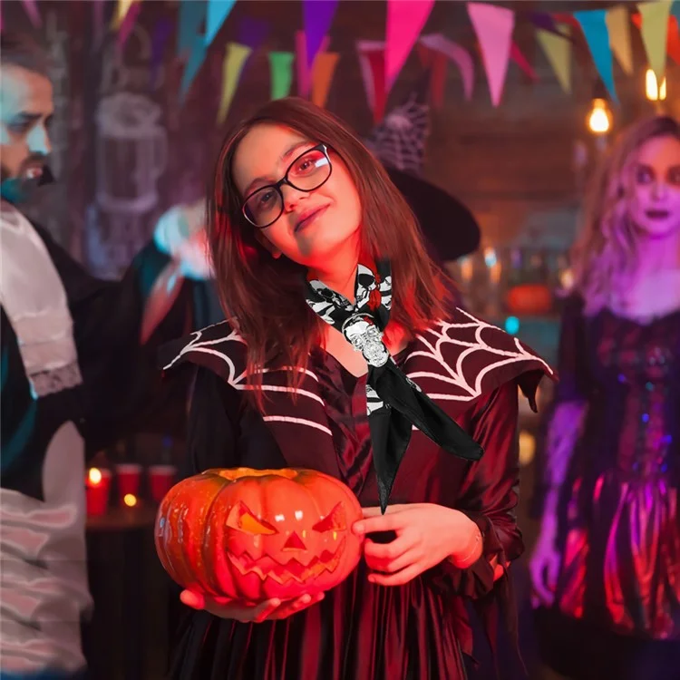 Halloween Fliege Schädel Dekoration Kinder Erwachsene Tuchfliege Kostüm Requisiten - Rotes Stirnband / Silberner Schädel