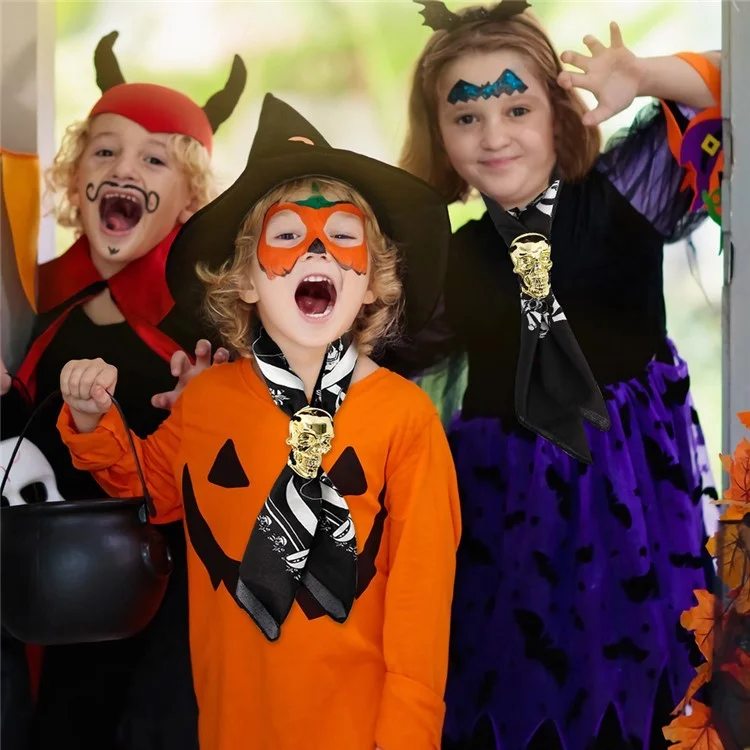 Decoración Del Cráneo de la Corbata de Halloween Para Niños Tipa de Piso de Tela Para Adultos Accesorios - Diadema Roja / Cráneo Plateado