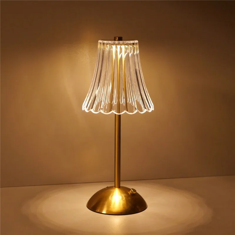 Retro Metal LED Table Lamp Touch Control 3 Color Temperatures USB Rechargeable Bedside Light Home Decor - Transparent Lampshade / Slim Pole