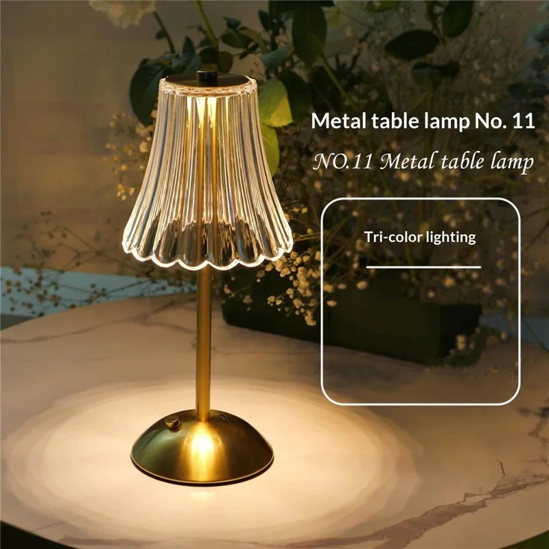 Retro Metal LED Table Lamp Touch Control 3 Color Temperatures USB Rechargeable Bedside Light Home Decor - Transparent Lampshade / Slim Pole