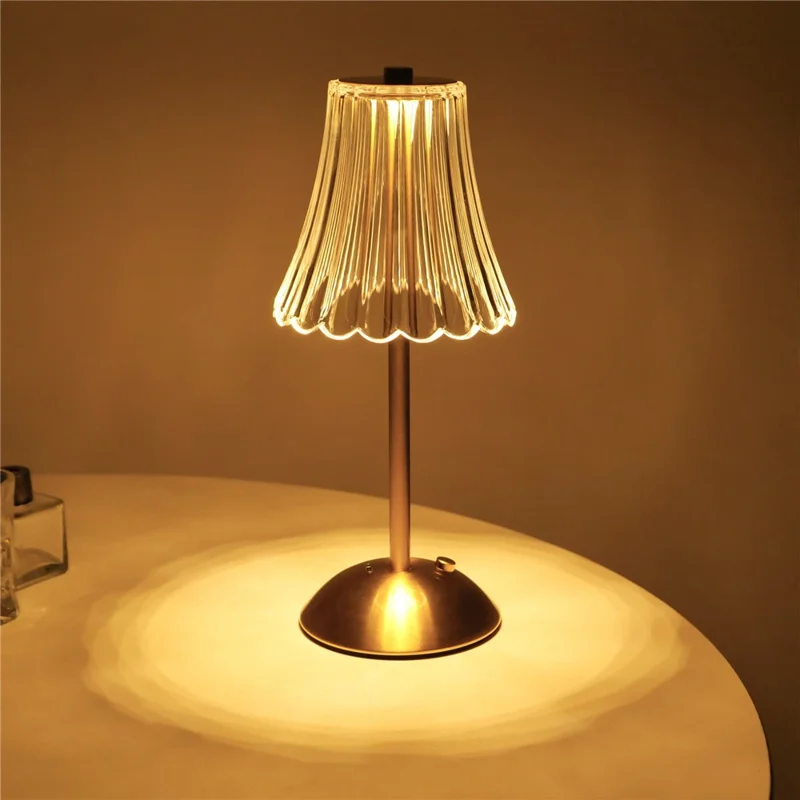 Retro Metal LED Table Lamp Touch Control 3 Color Temperatures USB Rechargeable Bedside Light Home Decor - Transparent Lampshade / Slim Pole