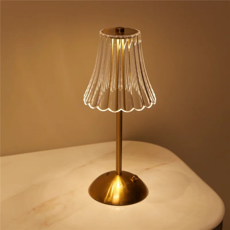 Retro Metal LED Table Lamp Touch Control 3 Color Temperatures USB Rechargeable Bedside Light Home Decor - Transparent Lampshade / Slim Pole