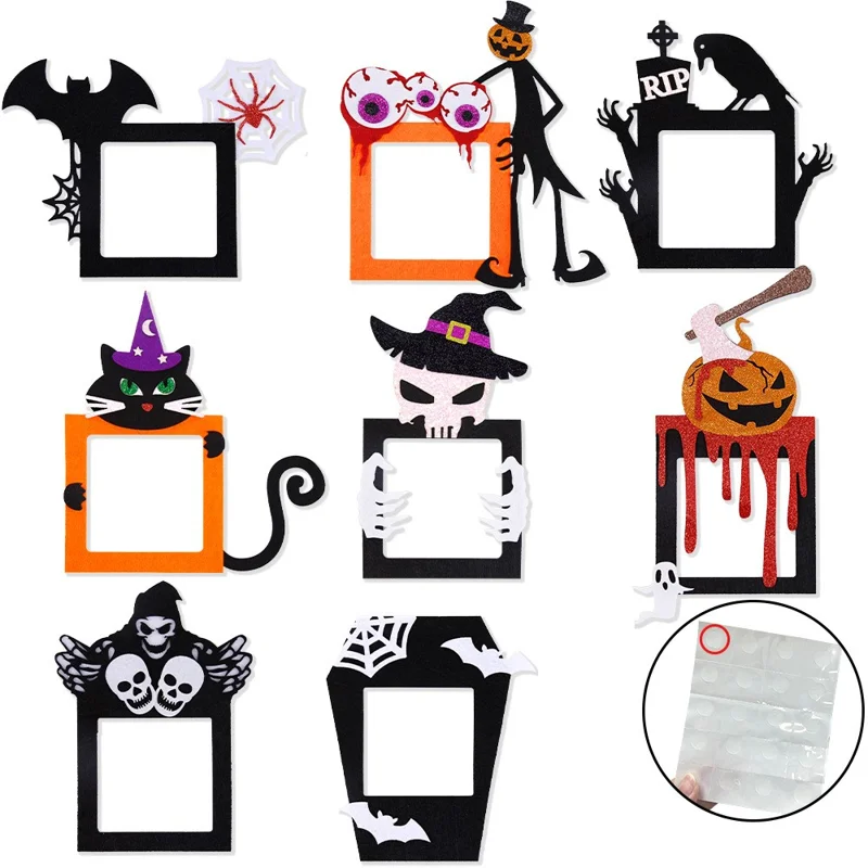 8Pcs / Set Halloween Wall Switch Decorative Stickers Felt Cloth Switch Decals with 20 Adhesive Dots
