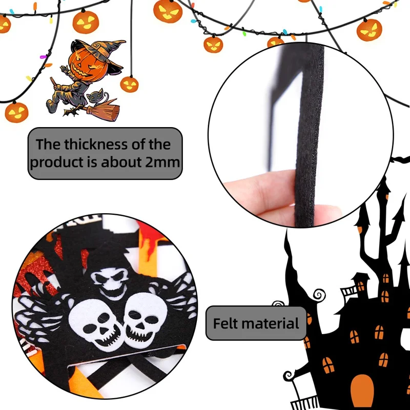8Pcs / Set Halloween Wall Switch Decorative Stickers Felt Cloth Switch Decals with 20 Adhesive Dots