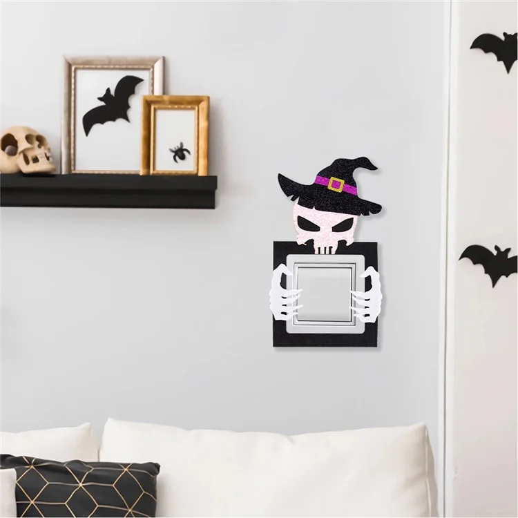 8Pcs / Set Halloween Wall Switch Decorative Stickers Felt Cloth Switch Decals with 20 Adhesive Dots