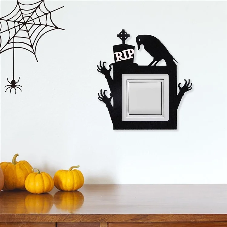 8Pcs / Set Halloween Wall Switch Decorative Stickers Felt Cloth Switch Decals with 20 Adhesive Dots