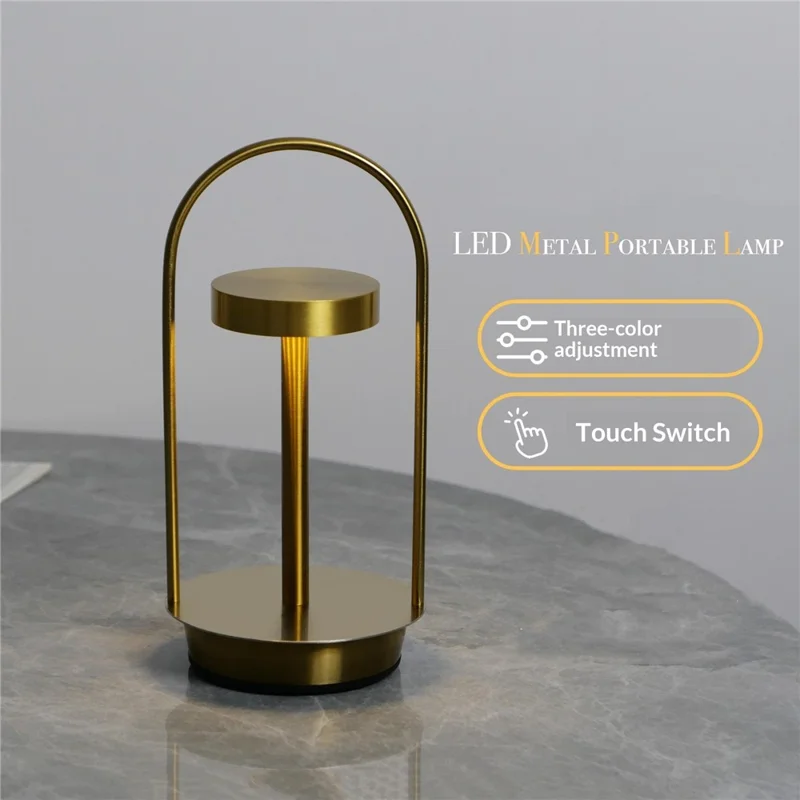 Minimalist Handheld Metal Table Lamp LED Bedside Night Light 3-Color Temperature Touch Control - No. 18