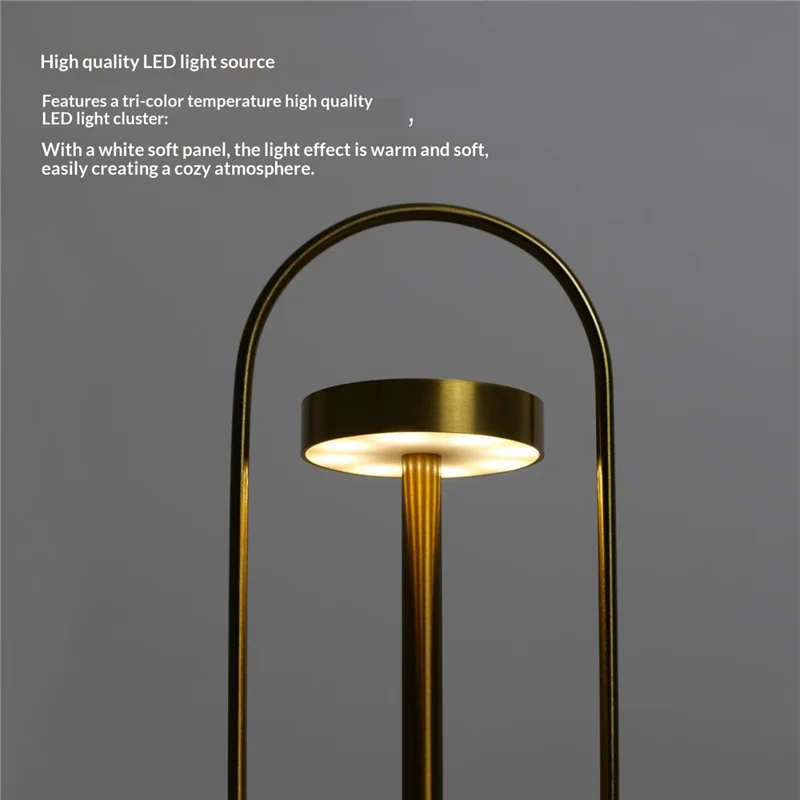 Minimalist Handheld Metal Table Lamp LED Bedside Night Light 3-Color Temperature Touch Control - No. 18