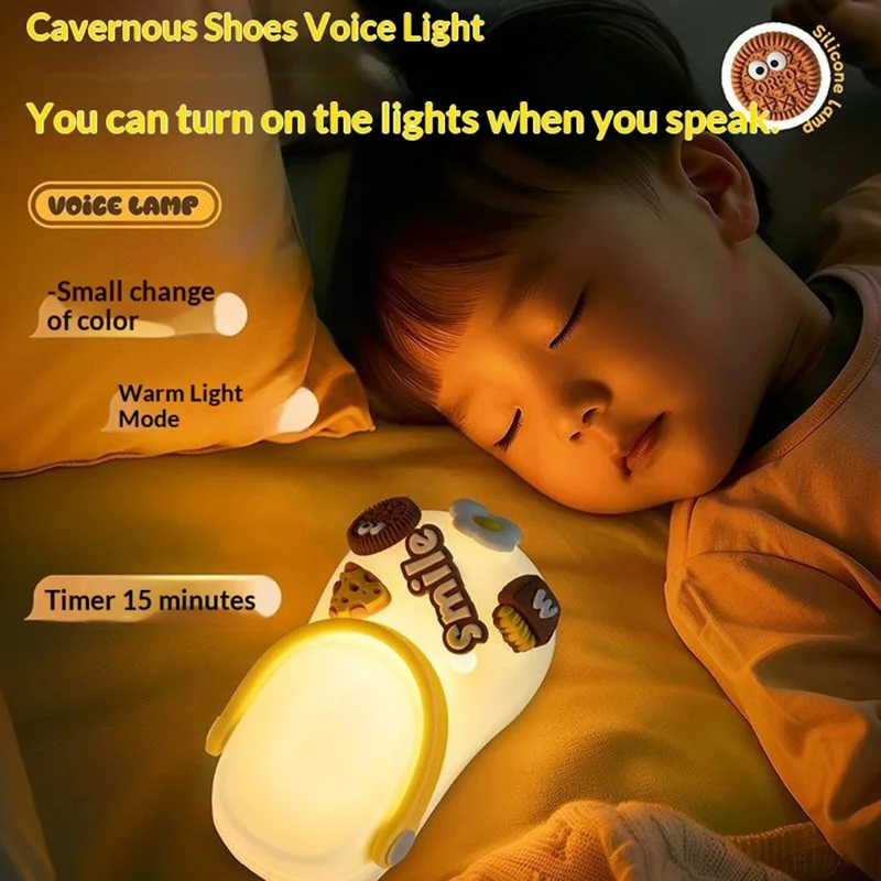 TW-L95 Clog Shoes Shape Tap Night Light with Timer Voice Control Bedside Atmosphere Lamp for Kids Room