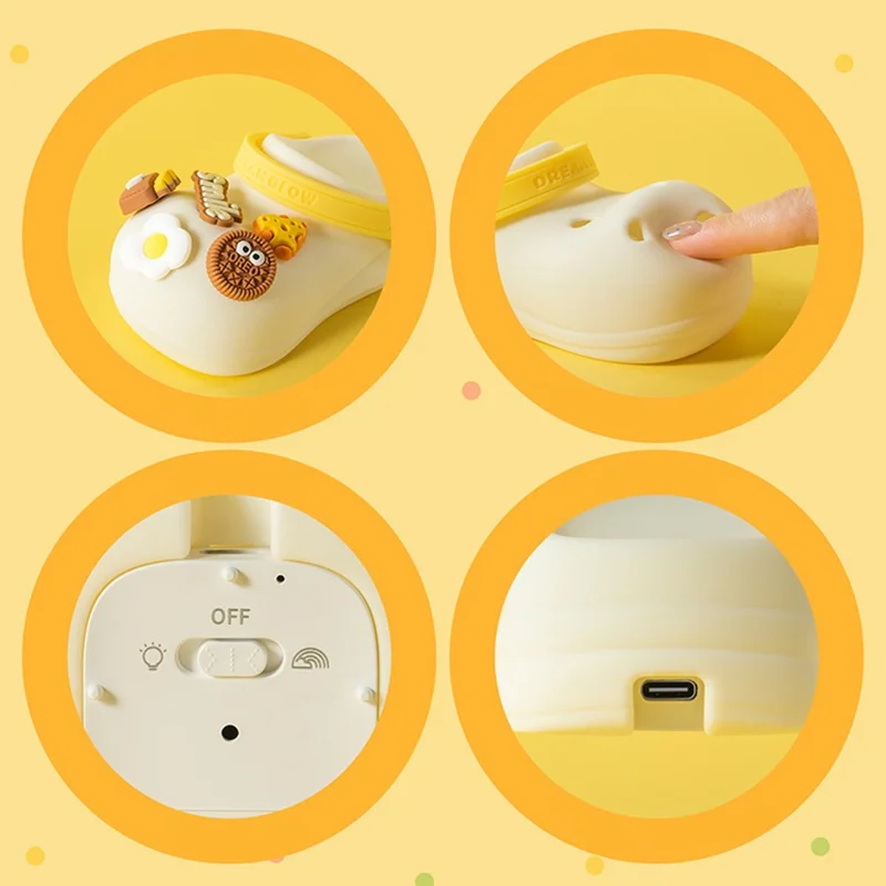 TW-L95 Clog Shoes Shape Tap Night Light with Timer Voice Control Bedside Atmosphere Lamp for Kids Room