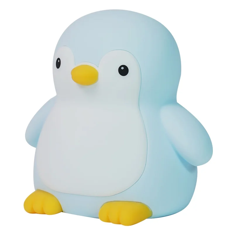 7 Color Changing Penguin Shape Silicone Night Light Tap Control Bedside Lamp with Timer for Children's Bedroom - Blue